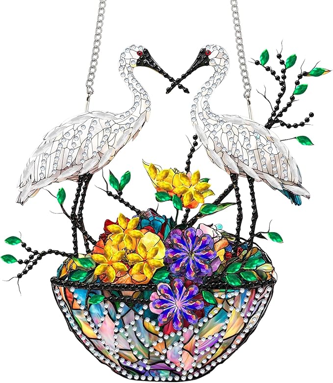 SKRYUIE Flower Hanging Diamond Art Kits for Adults Pendant Suncatcher, Special Shaped Crystal DIY Pearl Diamond Painting Kit, Gift for Mother Spring Summer Window Wreath Decor 7.49 x 6.93 Inch A22