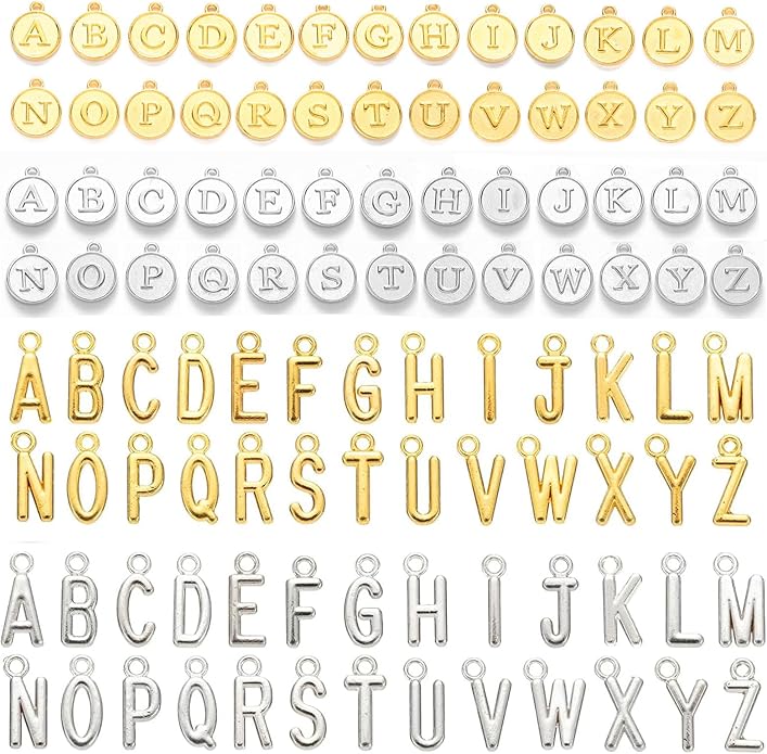 208Pcs/8 Sets Silver Letter Charms A-Z Alphabet Metal Initial Charms kit for Jewelry Making DIY Bracelets Necklaces and keychain making