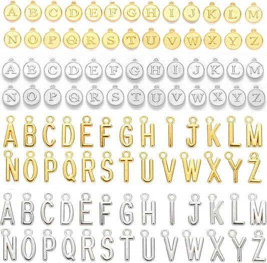 208Pcs/8 Sets Silver Letter Charms A-Z Alphabet Metal Initial Charms kit for Jewelry Making DIY Bracelets Necklaces and keychain making