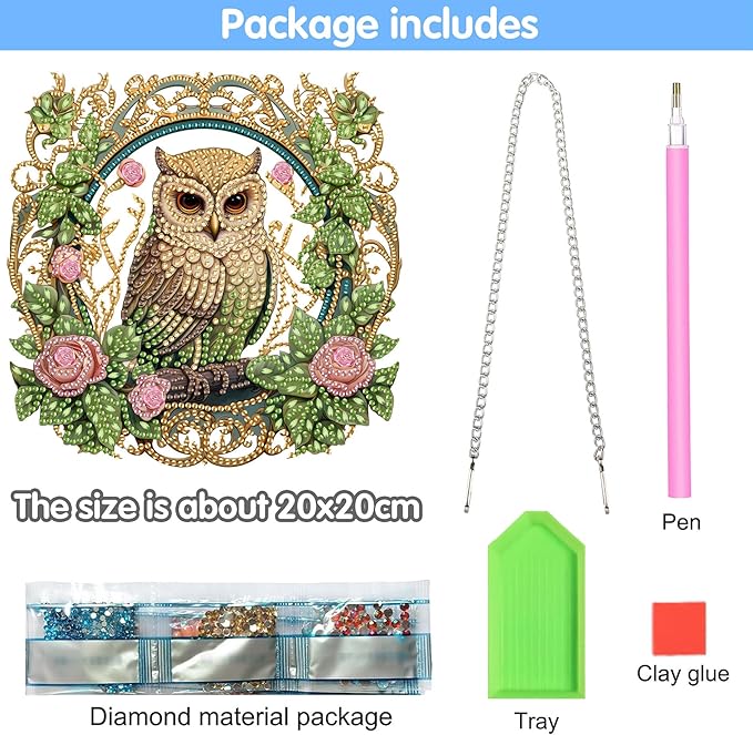 Reofrey Hanging Diamond Art Kits for Adults– 8x8Inch Owls Hanging Ornament Acrylic Board Double Sided Pattern Crystal Diamond Art Suncatcher Pendant, for Home Wall Window Decoration Handmade Gift