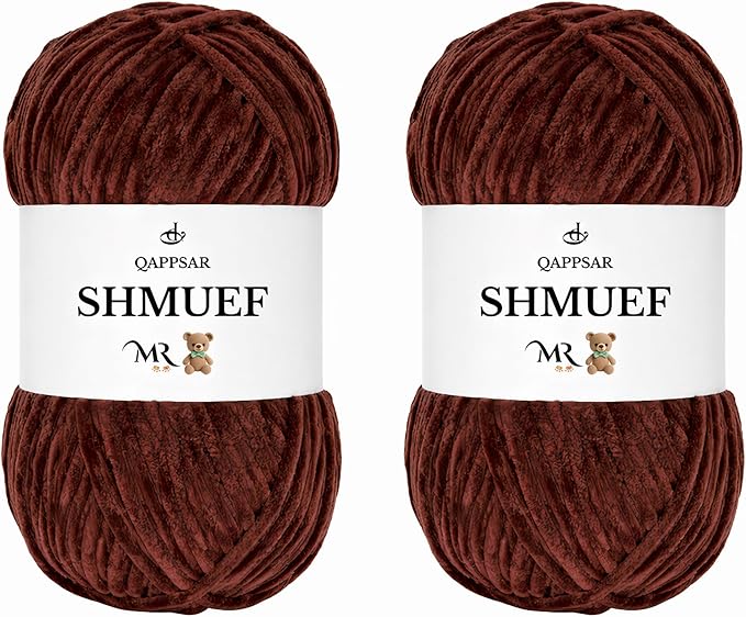 SHMUEF Chenille Yarn 2-Pack – Ultra Soft Velvet Yarn, Super Bulky Weight (5–6 mm), Yarn for Crochet, Amigurumi & Baby Blankets (Coffee)