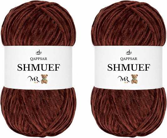SHMUEF Chenille Yarn 2-Pack – Ultra Soft Velvet Yarn, Super Bulky Weight (5–6 mm), Yarn for Crochet, Amigurumi & Baby Blankets (Coffee)