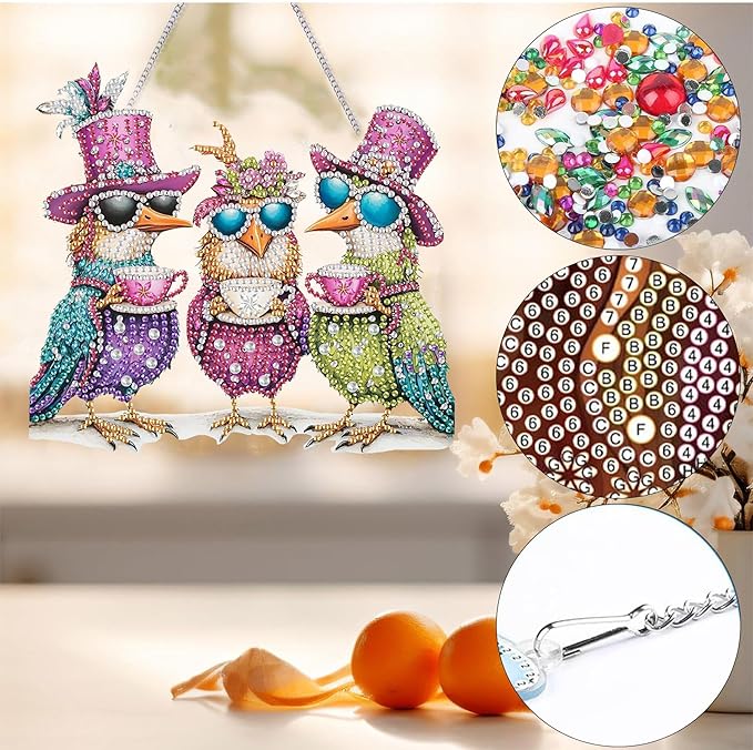 Bimkole Cup Eagle Diamond Art Hanging Kit for Adult, DIY 5D Animals Diamond Art Painting Window Pendant, Acrylic Crystal Art Hanging Ornament for Wall Home Garden Front Door Decor - 7.8x7.8 Inch