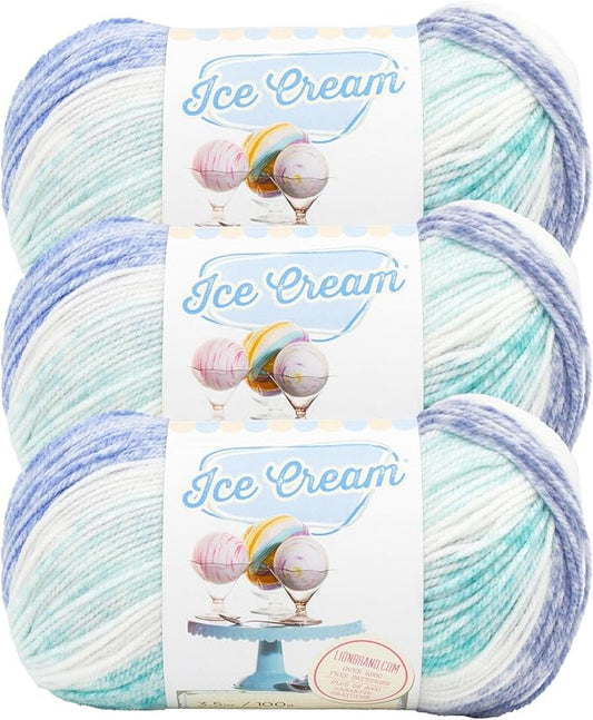 Lion Brand Yarn, Ice Cream Baby Yarn for Knitting, Crochet, and Crafts, Smurf, 3 Pack, DK Weight Colorful Acrylic Fiber for Baby Blankets, Hats, and Sweaters
