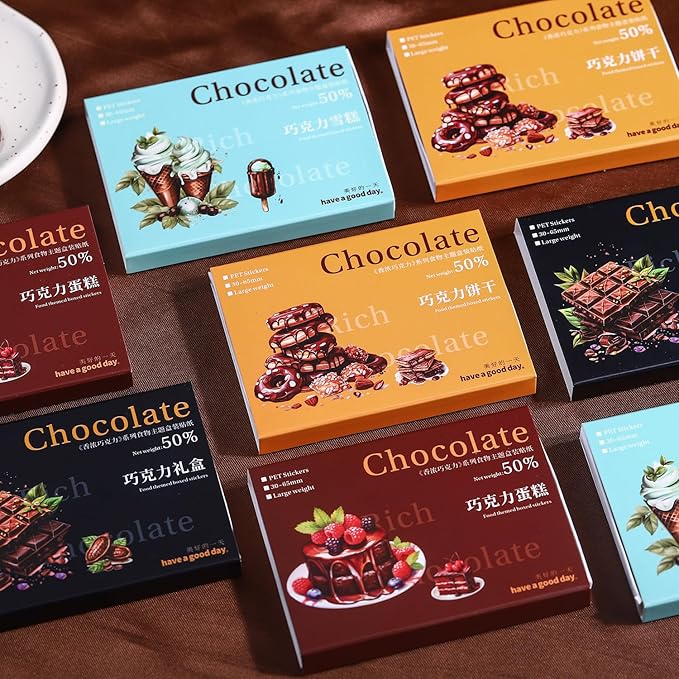 TIAMECH Rich Chocolate PET Stickers - 200 Pcs Sweet Biscuit Cake Ice Cream & Gift Box Design, Waterproof Sticker for Journaling & Scrapbooking, Junk Journal Supplies, Ephemera & DIY Crafts