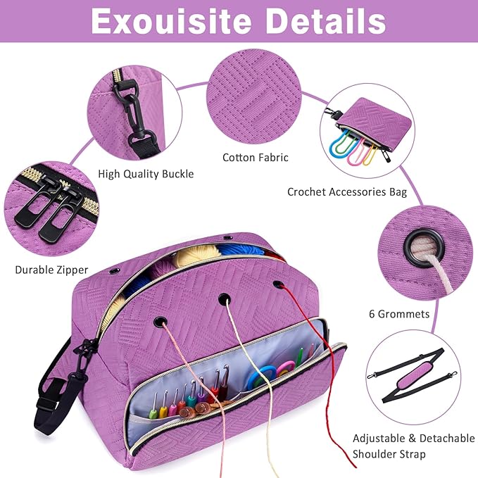 IBFUN Crochet Yarn Knitting Bag 2 Pcs Yarn Storage Organizer Crocheting Bags for Beginners with Shoulder Strap for Knit Accessories Needles Hooks