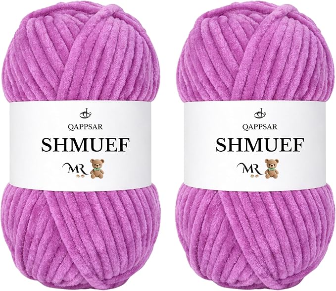 SHMUEF Chenille Yarn – Ultra Soft Velvet Yarn, Super Bulky Weight (5–6 mm), Yarn for Crochet, Amigurumi & Baby Blankets – 2-Pack
