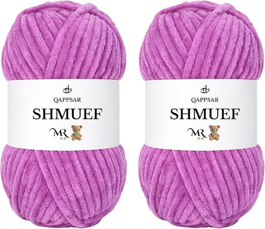SHMUEF Chenille Yarn – Ultra Soft Velvet Yarn, Super Bulky Weight (5–6 mm), Yarn for Crochet, Amigurumi & Baby Blankets – 2-Pack