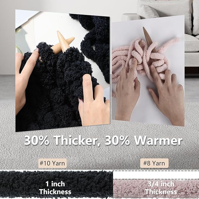 Chunky Yarn for Hand Knitting - #10 Chunky Chenille Yarn, Jumbo Big Thick Chunky Yarns for Crocheting, Super Bulky Chunky Knit Blanket Yarns, 8 Skein (25 yds 8 oz Each Skein), Black