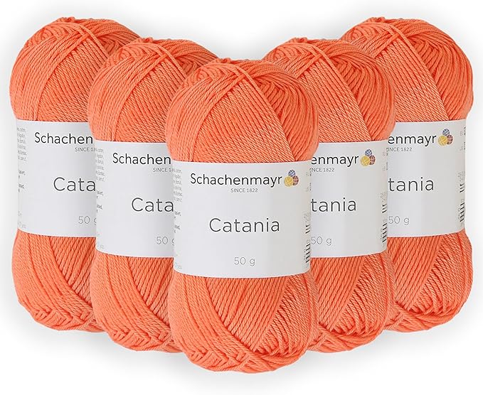 5 Skein/Pack Schachenmayr (SMC) Catania Originals Yarn, Each Ball 1.76 Oz (50gr) / 136 Yards (125 m), 100% Mercerized Cotton for Knitting and Crochet Yarn, Sport Weight, 410 - Coral