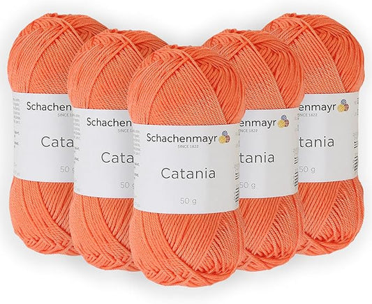 5 Skein/Pack Schachenmayr (SMC) Catania Originals Yarn, Each Ball 1.76 Oz (50gr) / 136 Yards (125 m), 100% Mercerized Cotton for Knitting and Crochet Yarn, Sport Weight, 410 - Coral