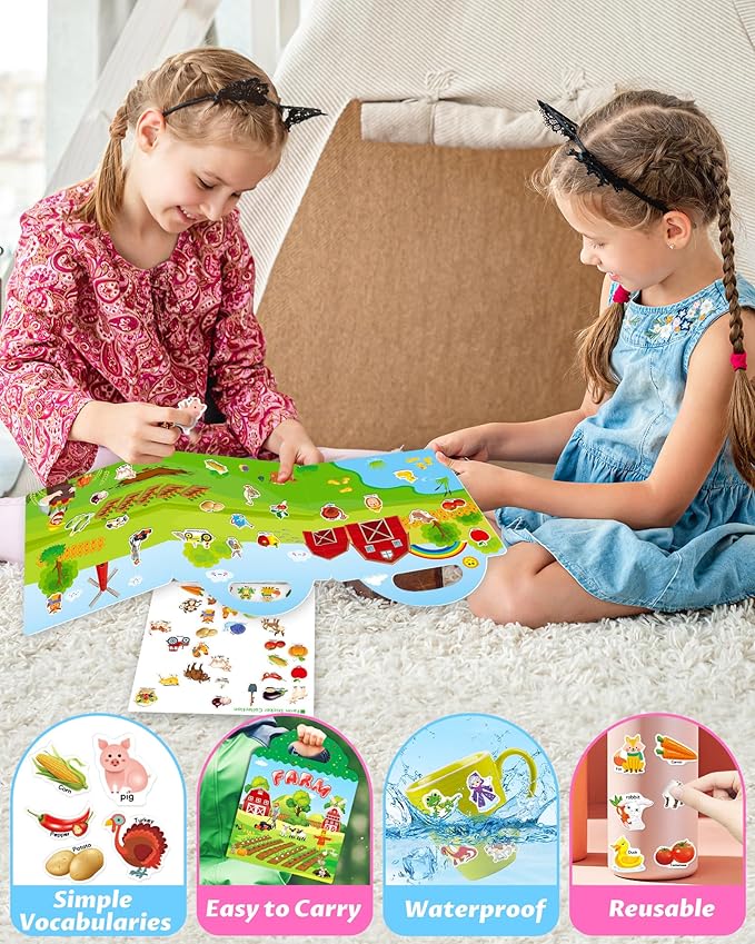 walenced reusable sticker book for toddlers, stickers for kids, toddler craft activities, toddler travel toys ages 3 and up boy girl birthday gifts