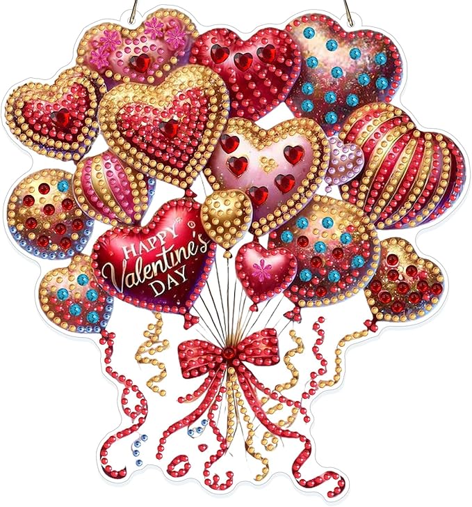 GHHKUD Heart-Shaped Balloon Diamond Art Hanging Kit for Adults, DIY Double Sided Diamond Painting Hanging Valentines Kits Adults, Special Shaped Acrylic Ornaments Pendants for Window Home Garden Wall