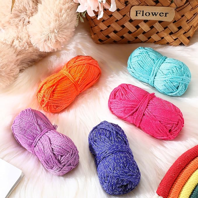 WILLBOND 5 Rolls Glow in The Dark Magic Yarn Luminous Neon Crochet Yarn for Crocheting DIY Knitting Glow Fingering Sewing Supplies for Crafts Sewing Party 54.7 yd Per Roll (Elegant Colors)
