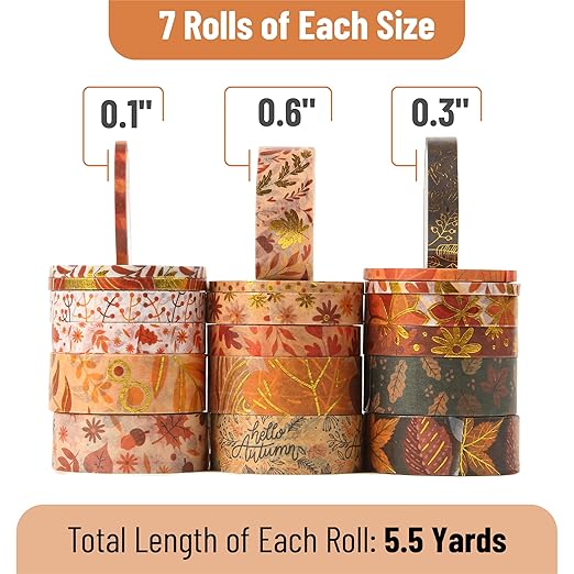 Mr. Pen- Washi Tape Set, 21 Rolls, Autumn Leaves, Decorative Tape, Washi Tapes, Scrapbook Tape, Scrapbook Washi Tape for Journaling, Craft Tape