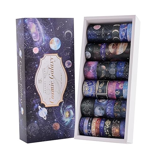 32 Rolls Washi Tape Set, Gold Foil Galaxy Decorative Masking Tape Constellation, Stars, Celestial, Adhesive Tape for Bullet Journal, Diy Craft, Scrapbooking Supplies, Gift Wrapping, Party Decoration