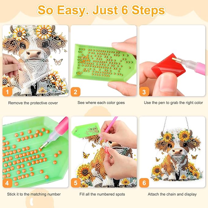 TOSTOG Countryside Flower Calf Diamond Art Pendant Kit for Adult, Diamond Painting Hanging Kit for Beginners, 5D DIY Crafts Gem Art, Waterproof Full Accessories for Home Decor Idea 20 * 20 cm/8 * 8 in