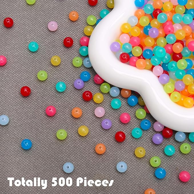 bonny boxx 500pcs 8mm jelly deep mix colors round beads, smooth transparent acrylic balls, plastic resin gumball bubblegum chunky beads for necklace & bracelet making, crafting supplies