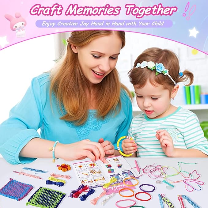 MOVATEK 328PCS Weaving Loom Kit with Friendship Bracelet Making Kit for Kids Girls Adults, 12 Colors Loom Loops, DIY Craft Kits, Bracelet & Coaster Weaving Making kit