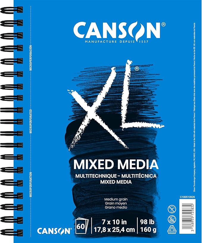 Canson XL Series Mixed Media Pad 60 Sheets with Watercolor Paper Pad 30 Sheets, 7x10 inches