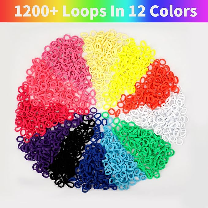 1200 Pcs Cloth Loom Bands Refill for Bracelet Making Kit Toys, Elastic Weaving Loom Loops DIY Arts and Crafts Supplies Set Soft Fabric Rubber Bands Hair Ties Gifts for Girls Ages 5 6 7 8-12 13