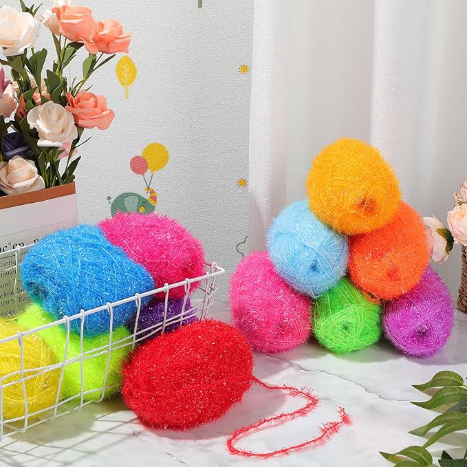 12 Skeins Scrubby Yarn Bundle 100% Polyester Color Yarn, 122 Yards /1.8oz(50g) Each, Crochet and Knitting Supplies(Multicolor)