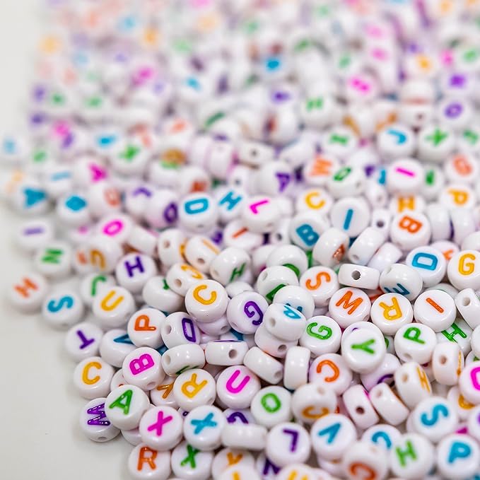 1450Pcs Acrylic 4x7mm Round Letter Beads Kits Alphabet A-Z (Extra for Vowel Letter) Colorful Heart and Star Beads for Bracelets Necklaces DIY Jewelry Making (White and Color)