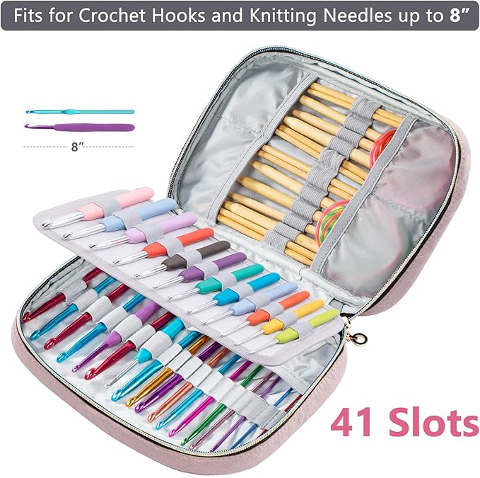 Crochet Hook Case Empty - Quilted Crochet Organizer Case- Crochet Hook Holder for Circular Knitting Needles, Crochet Hooks (up to 8") Knitting & Crochet Supplies - Knitting Accessories