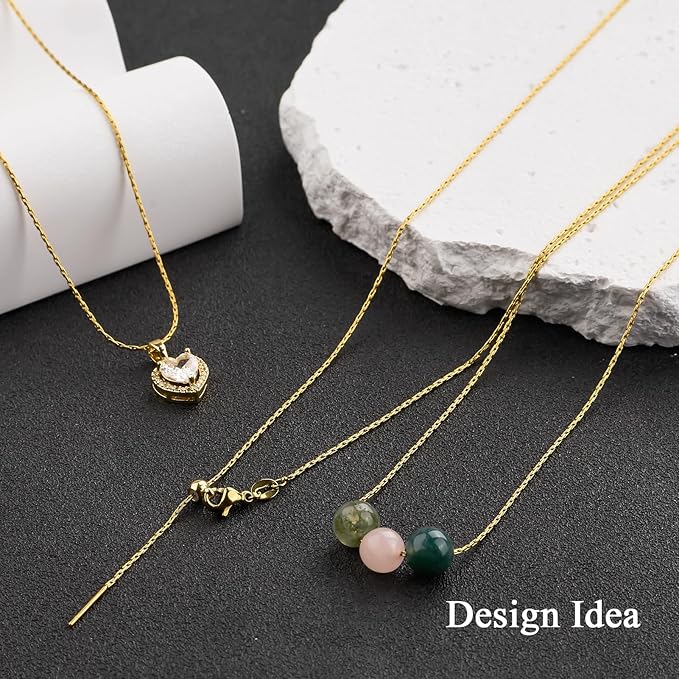 GTVOODX 10pcs Gold Plated Adjustable Thin Necklace Chains Bulk for Jewelry Making Stainless Steel 0.75mm Rectangle Cable Chains with Adjust Clasp for Women