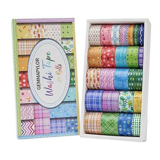 Grid Washi Tape Set 24 Rolls, Decorative Masking Tape for Junk Journal, Scrapbooking Supplies, DIY Crafting Supplies