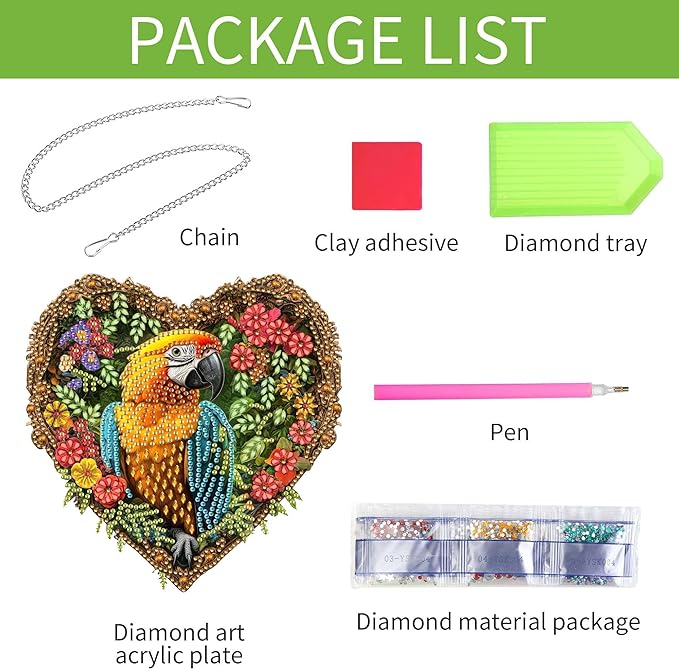 Wergund 5D DIY Parrot Diamond Art Hanging Kits, Hanging Diamond Art Animal, Acrylic Special Shaped Rhinestone, Window Hanging Pendants for Home Wall Garden Front Door Outdoor Decor Gift(Parrot)