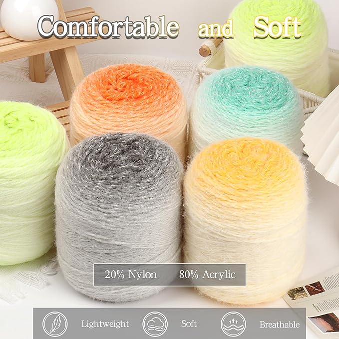 Katech Ombre Yarn for Crocheting-Large Skein of Gradient Yarn Cake-2 Pack of 200g/7.05 oz-80% Acrylic,20% Nylon- #4 Medium-Perfect for Star Blankets, Scarves, Shawls and Garments (F)