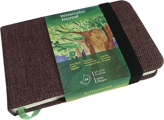 tumuarta Watercolor Journal, 3.5x5.5”, 140 LB, 300 GSM, Cotton Paper, Cold Press, 24 Sheets, 48 Pages, Watercolor Paper Sketch Books for Use As Mixed Media Pad On The Go