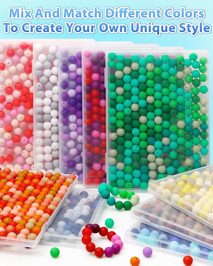 160pcs fiveizero 15mm silicone beads for keychain making - mixed color round rubber beads bulk, diy craft supplies for bracelets necklaces pens(blue)
