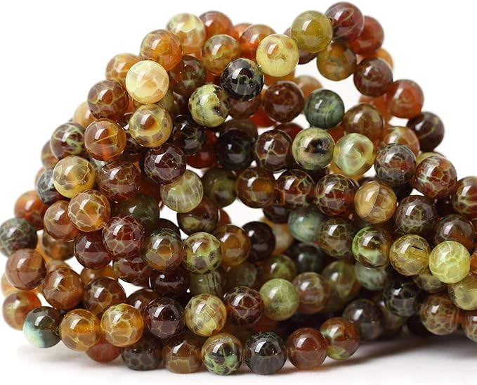 45PCS 8mm Antique Style Dragon Vein Agate Gemstone Round Loose Beads for Jewelry Making