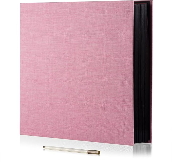 Large Photo Album Self Adhesive for 4x6 8x10 Magnetic Scrapbook Album DIY 60 Black Sticky Pages Linen Cover Photo Album(Pink)