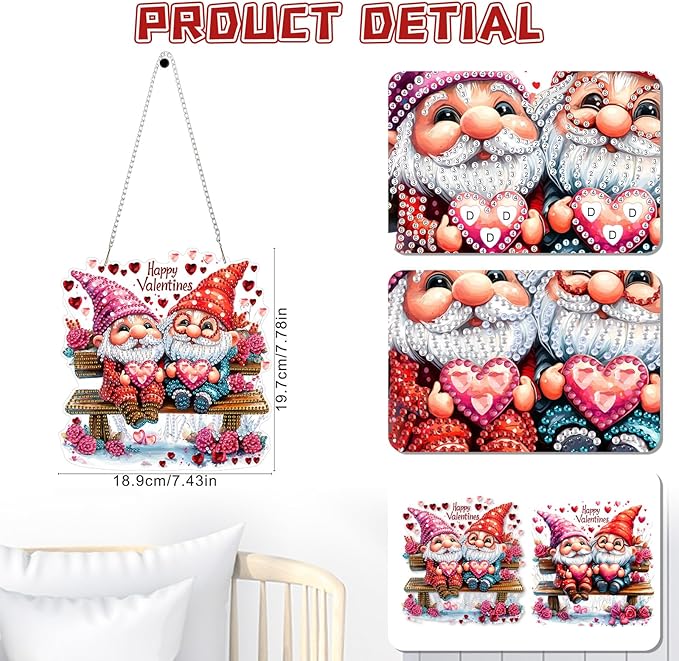 KEYIFA Love Hanging Diamond Art Painting Kits for Adults and Kids Age 8-12, 5D Special Shape Diamond Dots Kit Gnomes, Crystal Gem Painting Art Crafts for Window, Wall, Door, Garden Decor