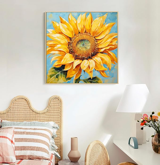 Framed Paint by Numbers Kit for Adults Beginners & Kids Ages 8-12, Sunflower Acrylic Easy Paint by Number with Frame, Watercolor Paint by Number Kits on Canvas Framed (10 * 10 Inch, without Easel)