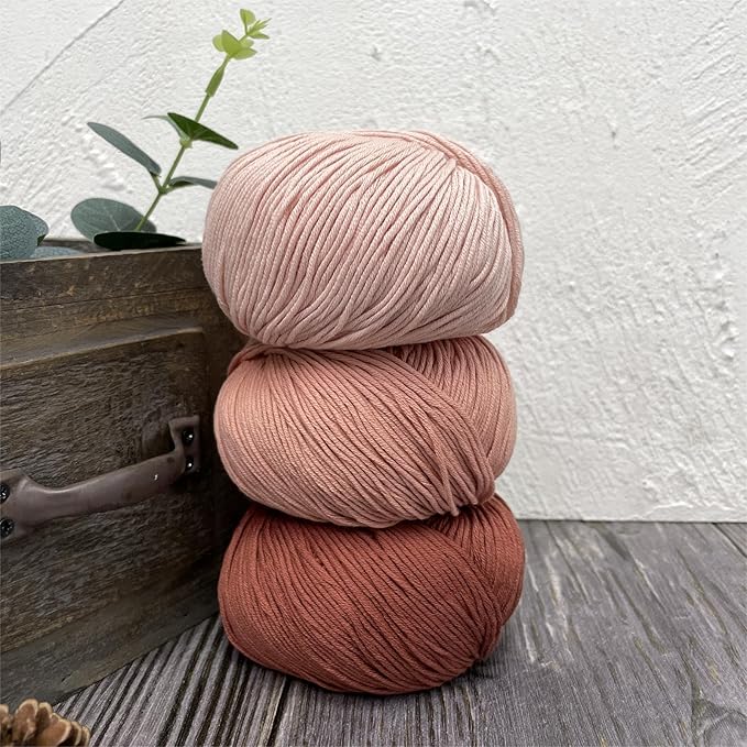 Fine Weight Knitted and Crocheted Cotton Yarn, 100% Long Staple Cotton Yarn, Baby Sports, 2 Packages of 100g/3.52oz (Per Skein 50g/162yds)-07 Pomelo Pink