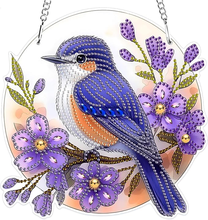 MXJSUA Special Shaped Hanging Diamond Painting Art Kits for Adults, Bluebird 3D Crystal Rhinestone Acrylic Gem Art Pendant Ornaments Kit for Home Decoration and Gift
