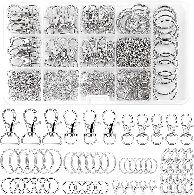 Prdingfy 282PCS Keychain Making Kit, Keychain Craft Supplies Including Key Chain Hooks, Lobster Clasps, Key Rings and Jump Rings for Key Chain Making and Jewelry Making(Silver)