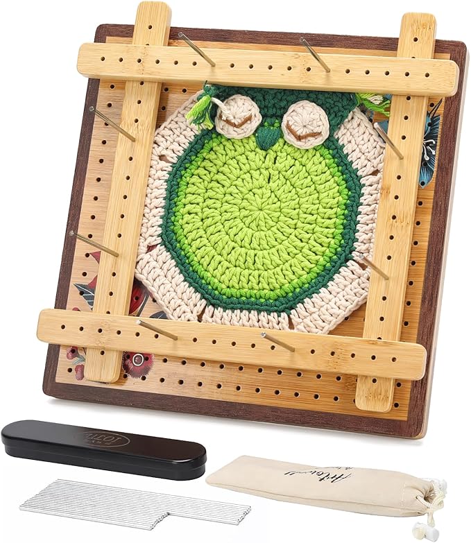10”Crochet Blocking Board - Upgraded Style with 4 Tension Rods and 20 Pegs – Blocking Boards for Crochet Projects, Ideal for Granny Square Card Deck Users (Crimson)