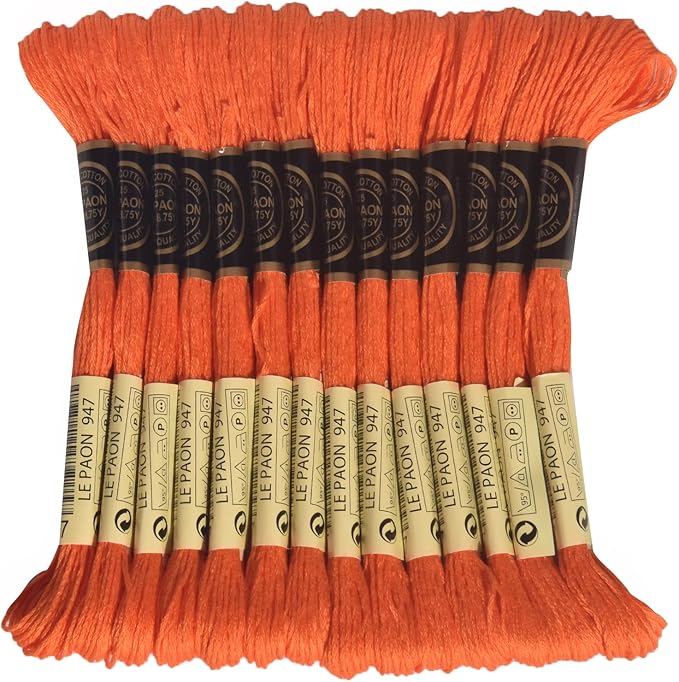 LE PAON Embroidery Floss, 14-Pack Six Strands 100% Long Staple Cotton Embroidery Thread, 8.7-Yard，Color Number：947, Burnt Orange