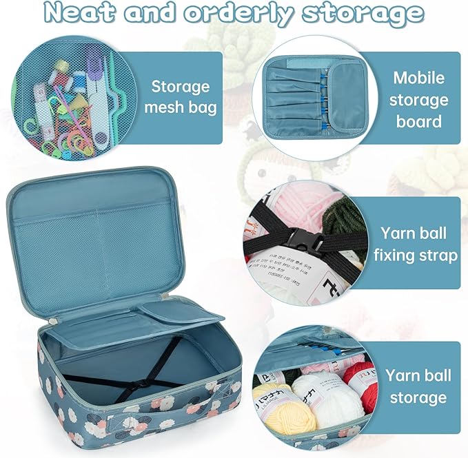 GMAK Crochet Kit for Beginners Adults, 59 PCS Crochet Sets Include Yarn, Crochet Hooks and Tools, Portable Crocheting Starter Kits for Making Variety Projects Craft Supplies, Blue Flower