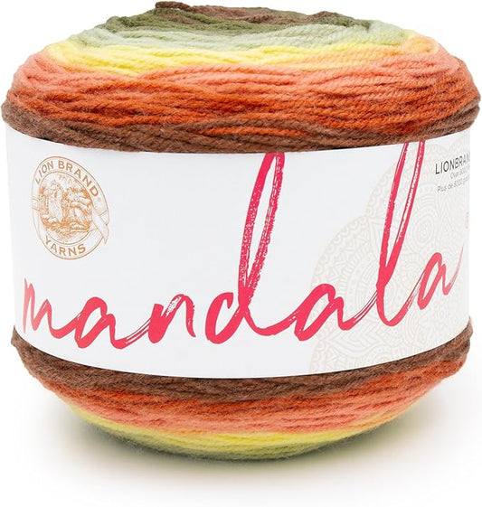 Lion Brand Yarn, Mandala DK Lightweight Yarn for Knitting, Crochet, and Crafts, Sandman, 1 Pack, Self-Striping Acrylic Fiber for Baby Blankets, Multicolor Shawls and Variegated Cardigans