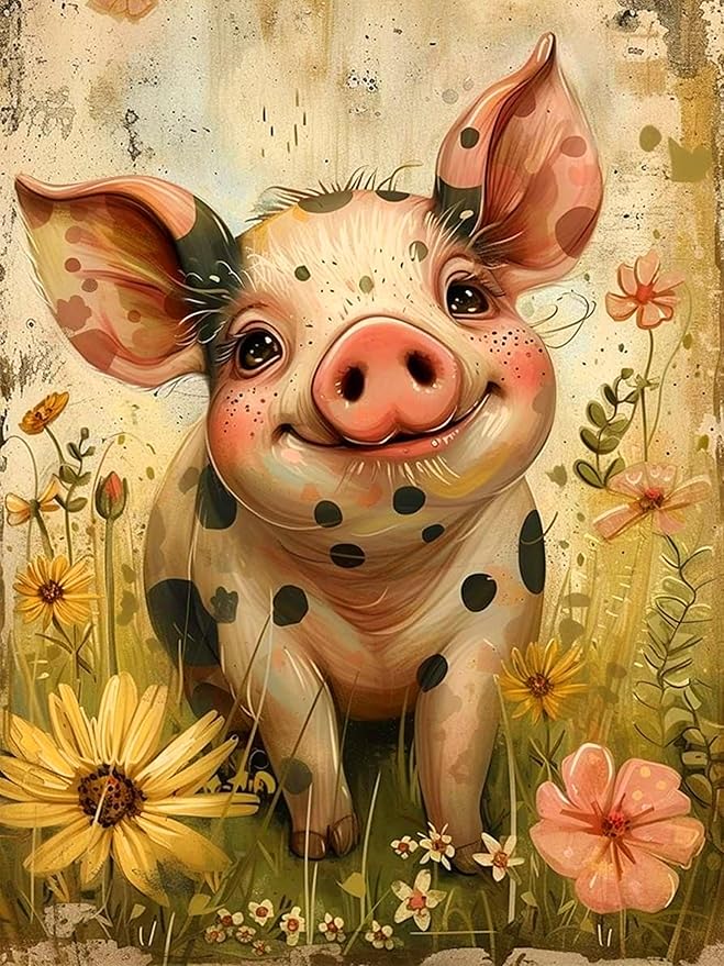 ijbnhd Pig Diamond Art Painting Kits for Adults- Full Drill Diamond Painting for Beginners, 5D Diamond Painting Pictures Gem Art Painting Kits DIY Daisy Diamond Art Kits 12X16in