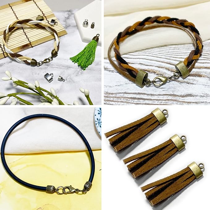 Brass Cord End Cap 90 Pcs Kumihimo Kit Flat Leather Cord End Caps Round Tassel End Caps Barrel End Caps Bracelet Making Supplies Leather Bracelet Making Kit by Heather's cf