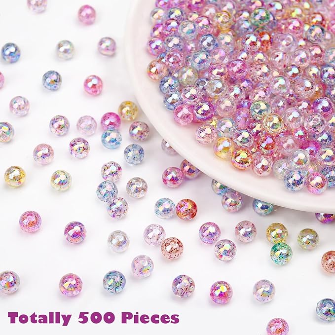 bonny boxx 500pcs 8mm smooth shimmering ab round beads, plastic resin bubblegum balls chunky gumball beads for necklace and bracelet making, crafting supplies