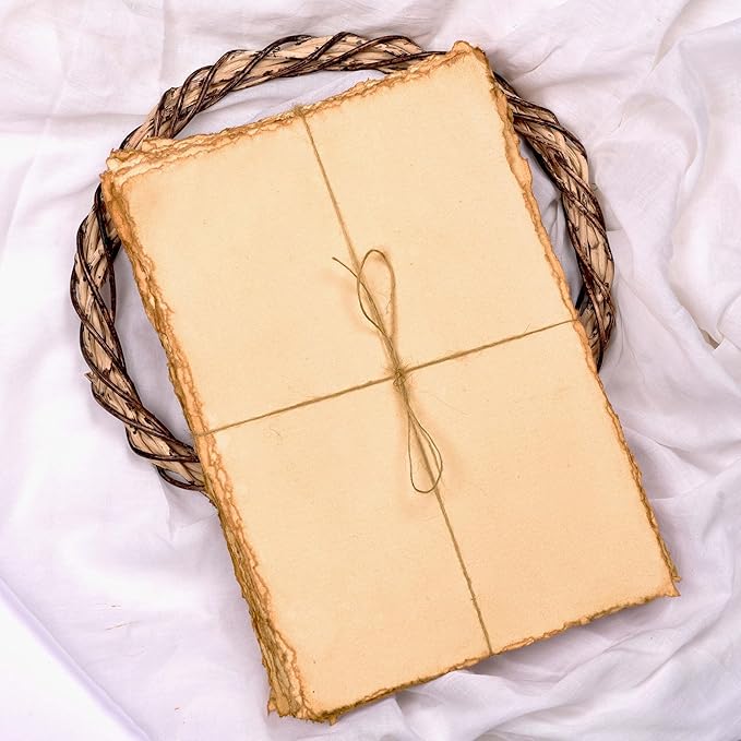 LEATHER VILLAGE Watercolor Paper- 7.5 X 11 inches - 20 Sheets Watercolor Paper for Drawing, Sketching, Wedding Cards & Crafts - 150 GSM Thick Deckle Edge Virgin Cotton Handmade Paper - Vintage