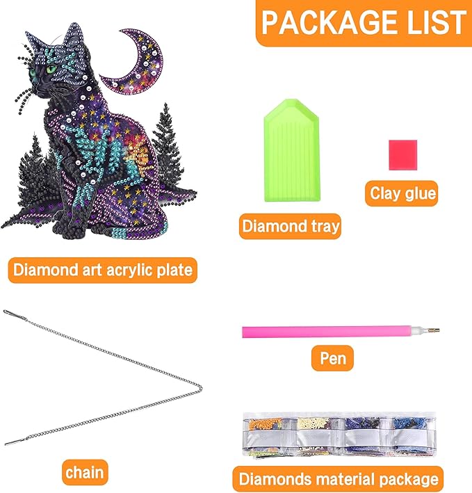 Ginfonr Diamond Painting Kits Hanging Pendant, Black Cat Diamond Art Kits for Adults, Special Shaped Rhinestone Animals Diamond Art, Double Sided Home Hanging Kits for Garden Wall Window (8 x 8inch)
